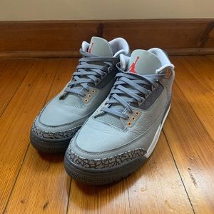 Nike Air Jordan 3 Retro, Silver/Light Graphite/Orange/Red, Size 9.5 Men’s
